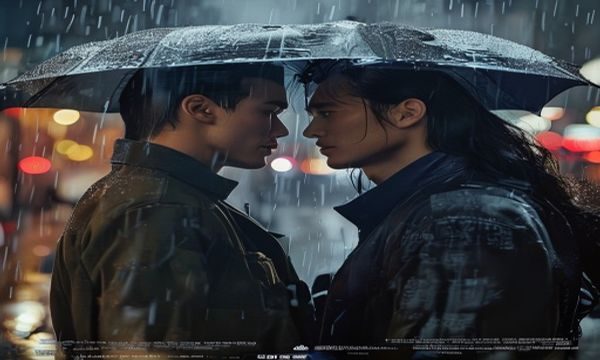 2026年度最受期待韩剧剧照，男女主角在雨中相遇，画面下方显示精准中文字幕，电影质感强烈